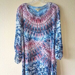 Live and Let Live Tie Dye Lightweight Tunic Sweater Top 2X